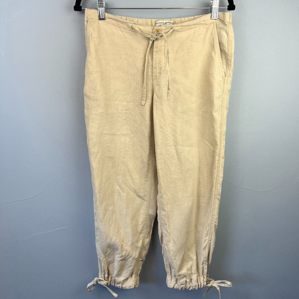 Banana Republic Linen Ankle Pant Jogger Ankle‎ Ties Size 2 Oatmeal